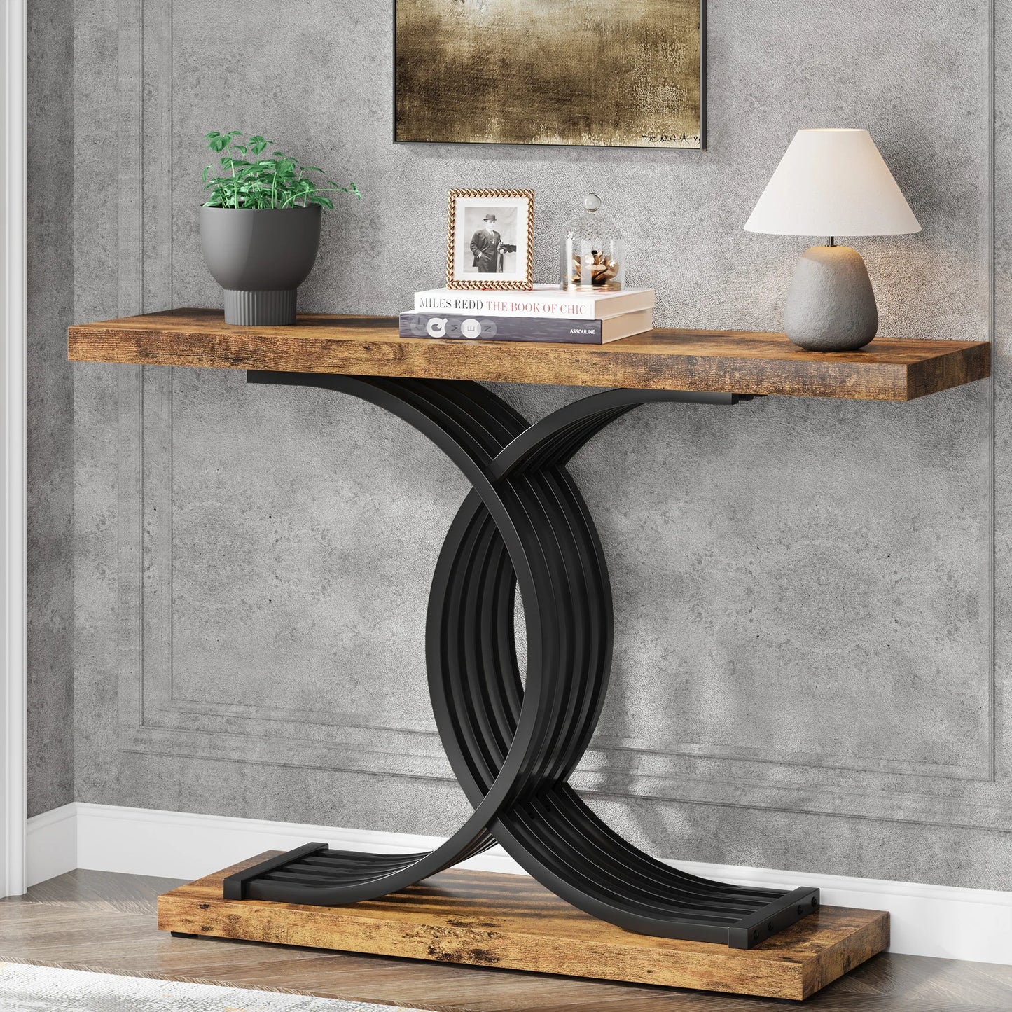 Tribesigns Contemporary Entranceway Console Table With Opulent Faux Marble Pedestals