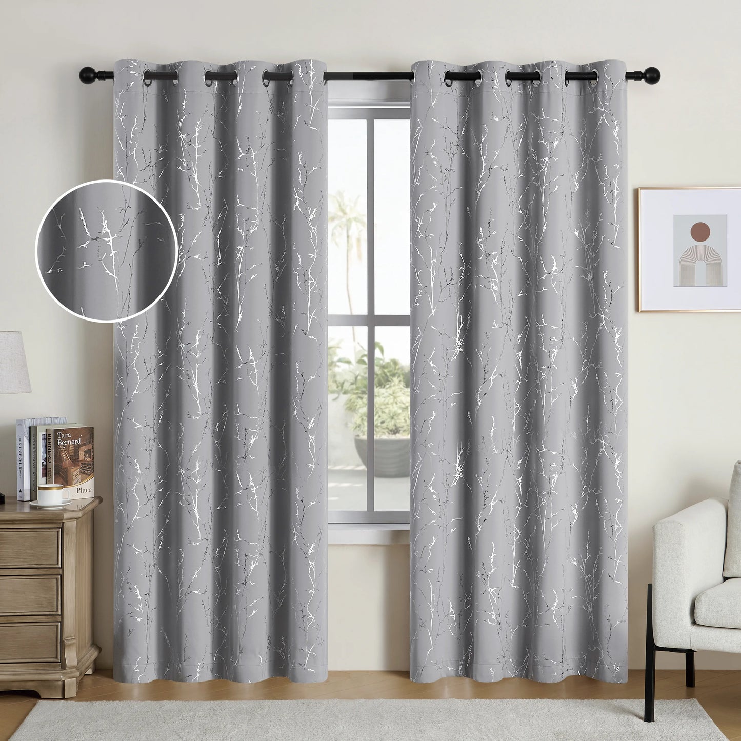CN Zhejiang Blackout Curtains Grommet Pack Of 2 Tree Print