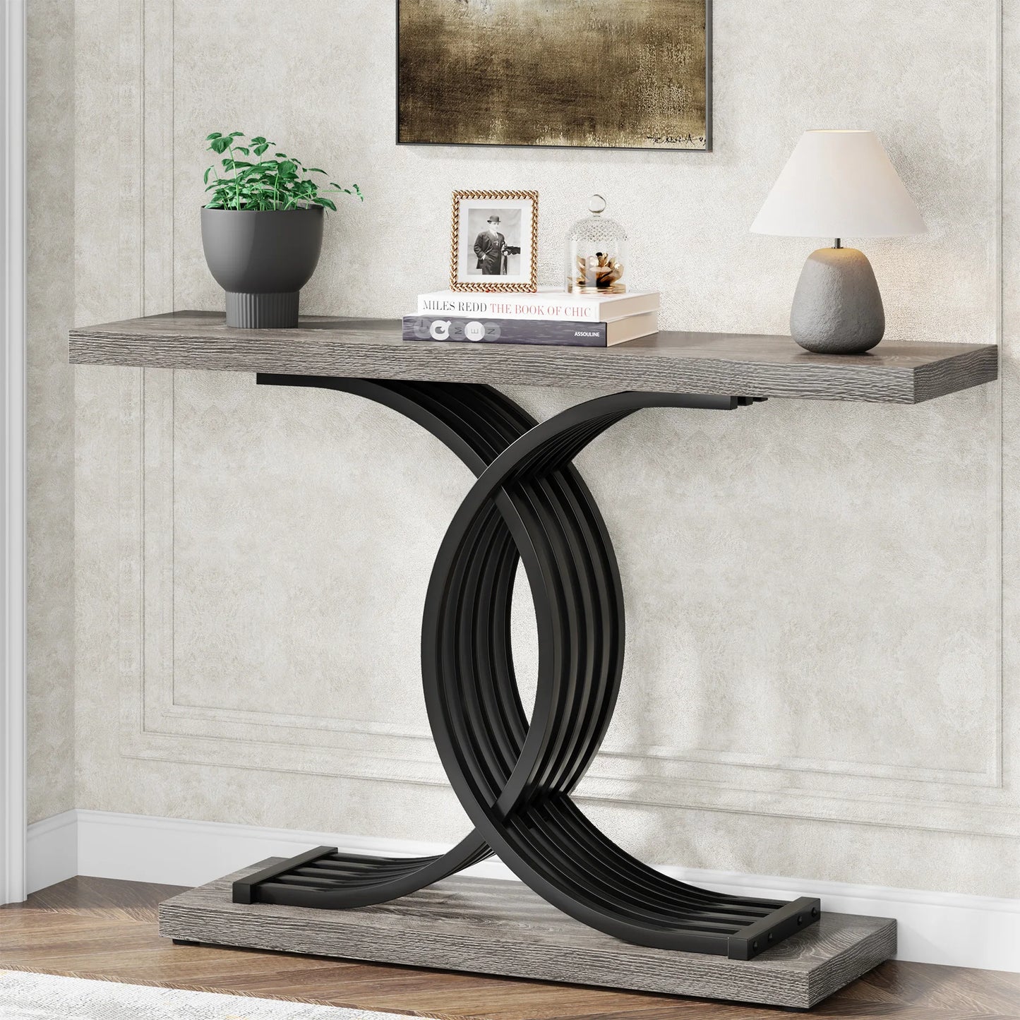 Tribesigns Contemporary Entranceway Console Table With Opulent Faux Marble Pedestals
