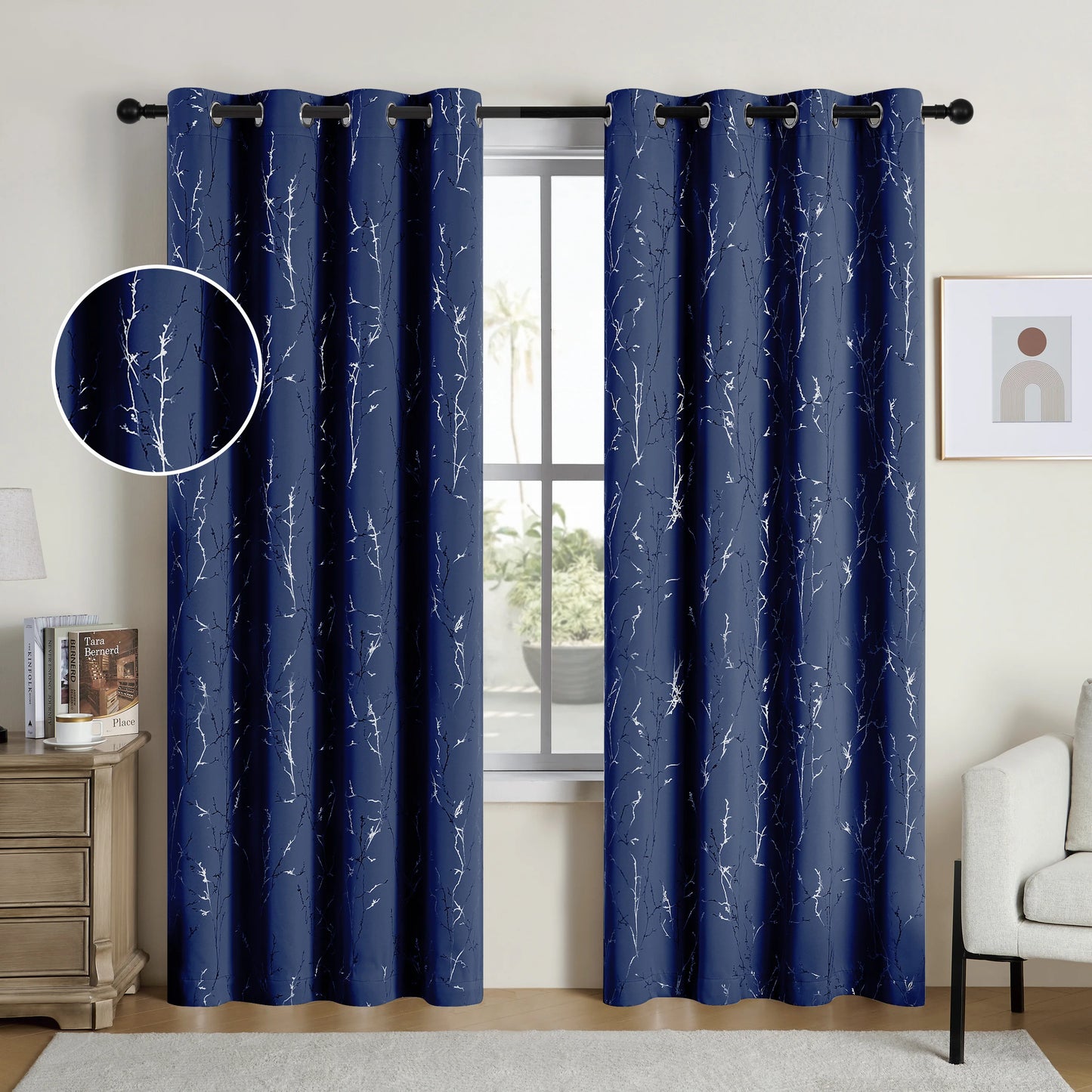 CN Zhejiang Blackout Curtains Grommet Pack Of 2 Tree Print