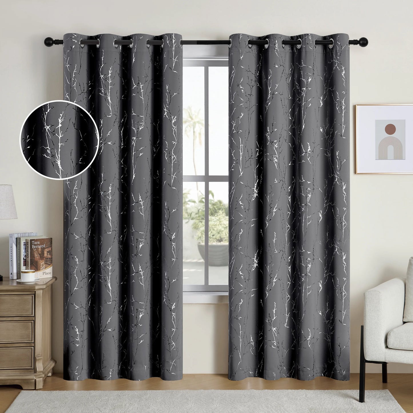 CN Zhejiang Blackout Curtains Grommet Pack Of 2 Tree Print