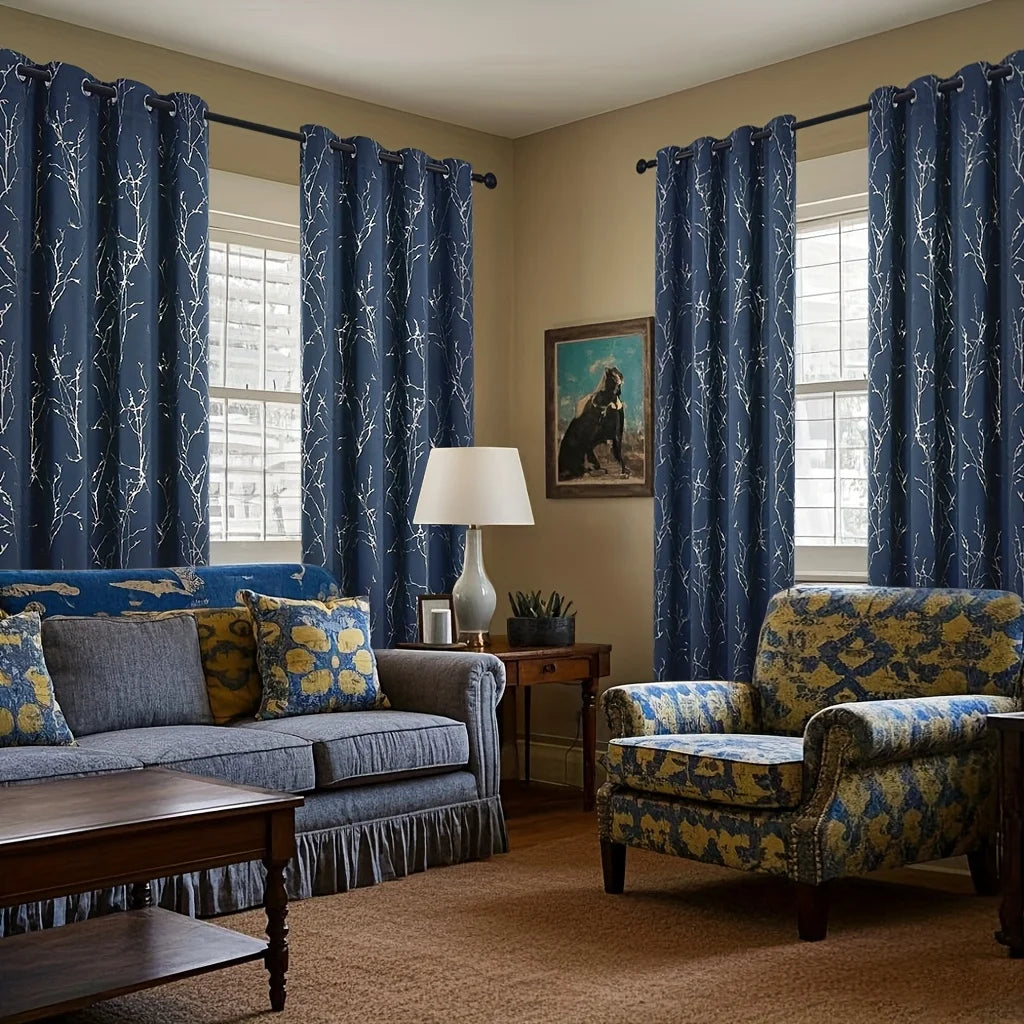 CN Zhejiang Blackout Curtains Grommet Pack Of 2 Tree Print