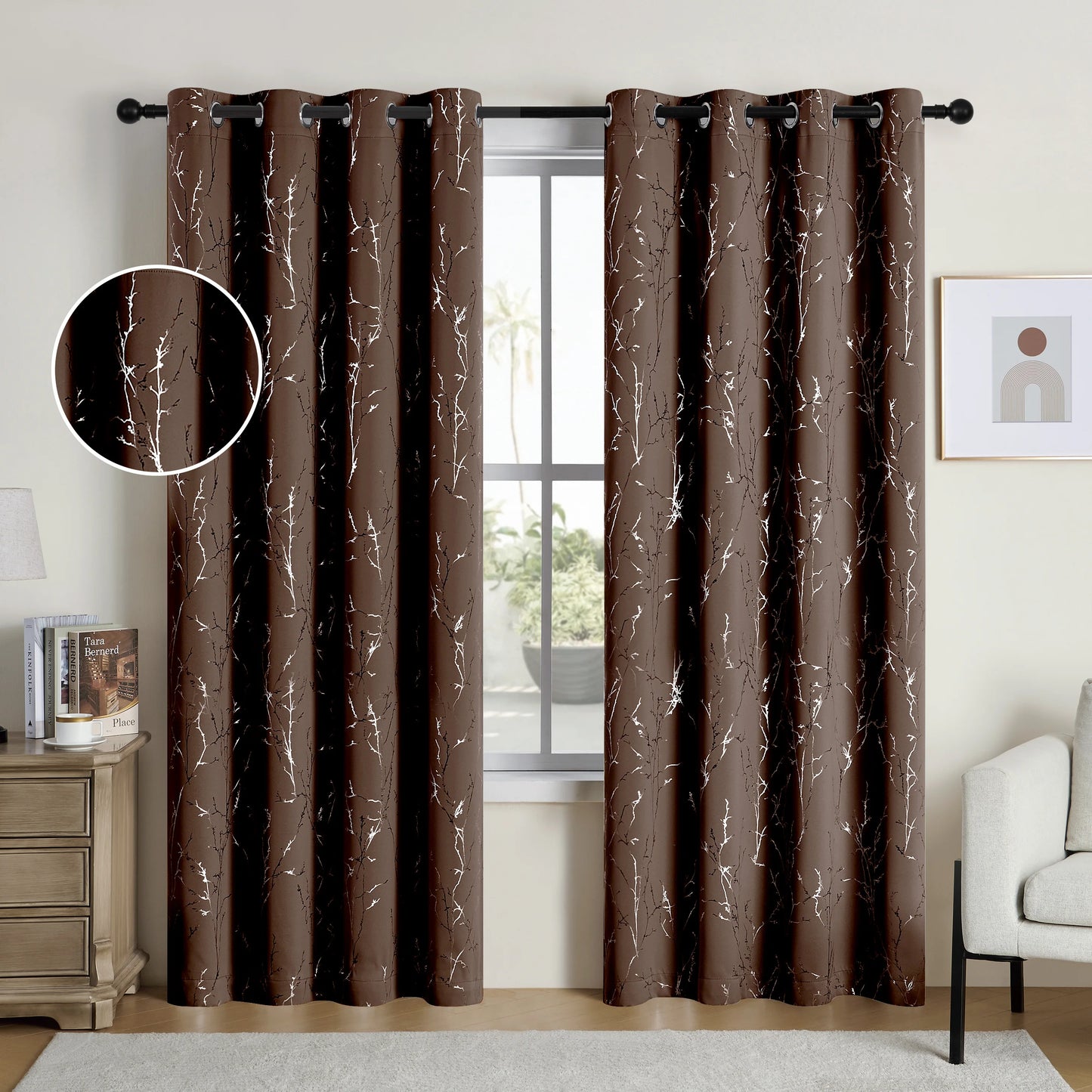 CN Zhejiang Blackout Curtains Grommet Pack Of 2 Tree Print